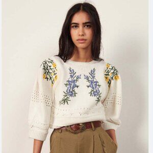 ba&sh embroidered Mira Jumper sweater sz 0